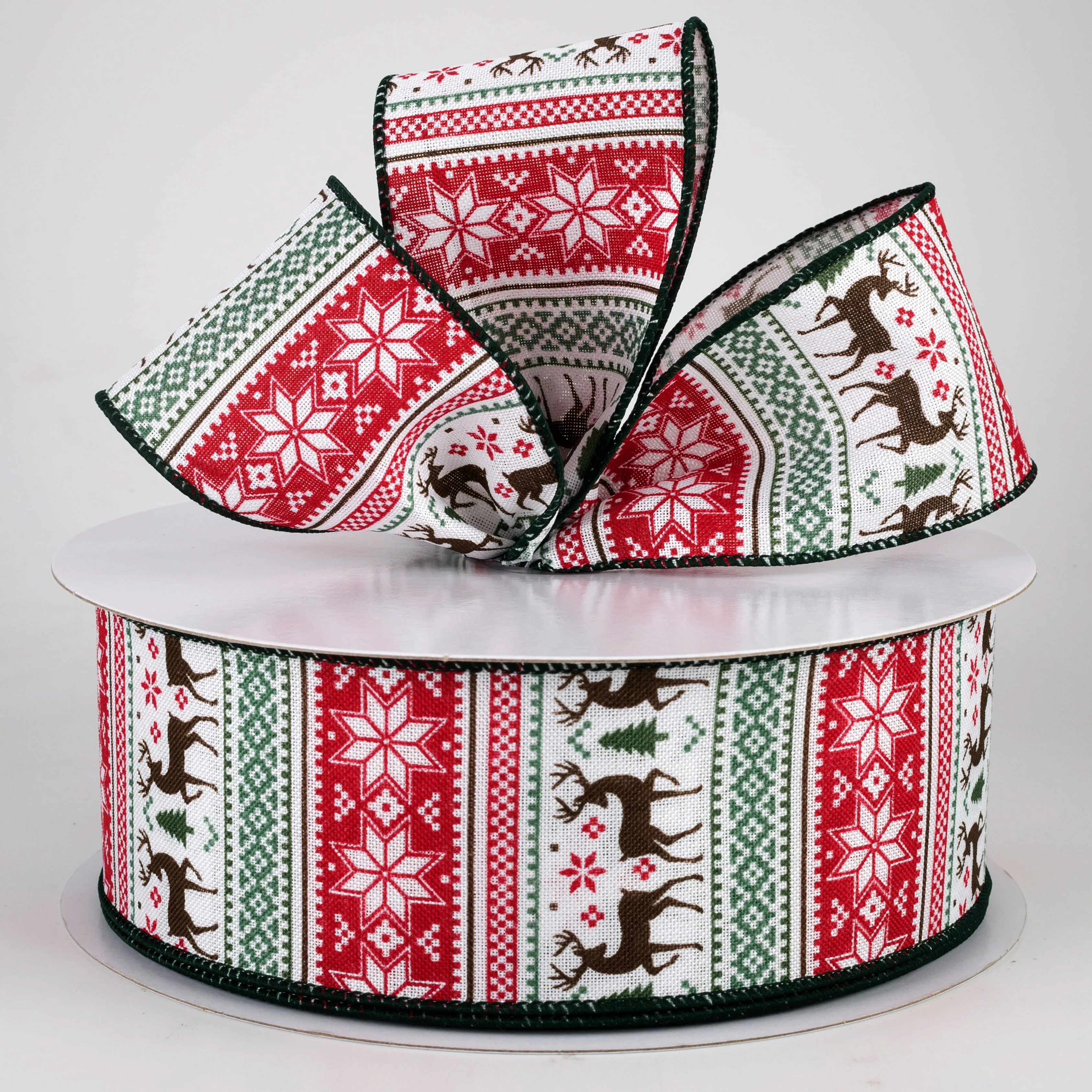 2.5" Sweater Print Ribbon: Black, Hunter Green, Red (50 Yards)