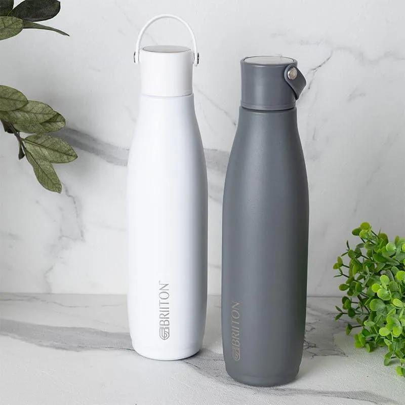 Aquaro 750 ML Hot & Cold Thermos Water Bottle (White & Grey) - Set Of Two