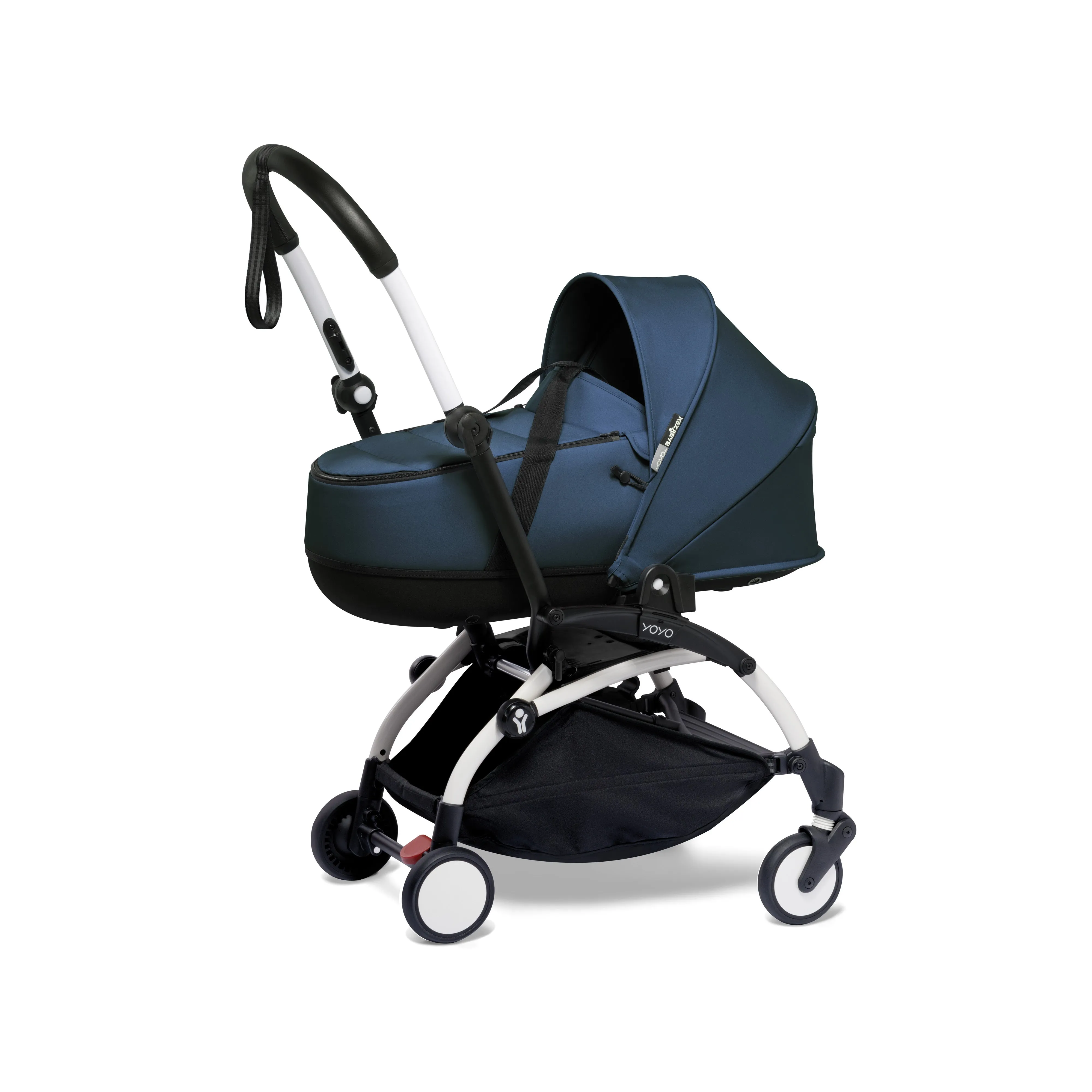 BABYZEN YOYO² Baby Stroller Set - White Frame with Navy Blue Bassinet