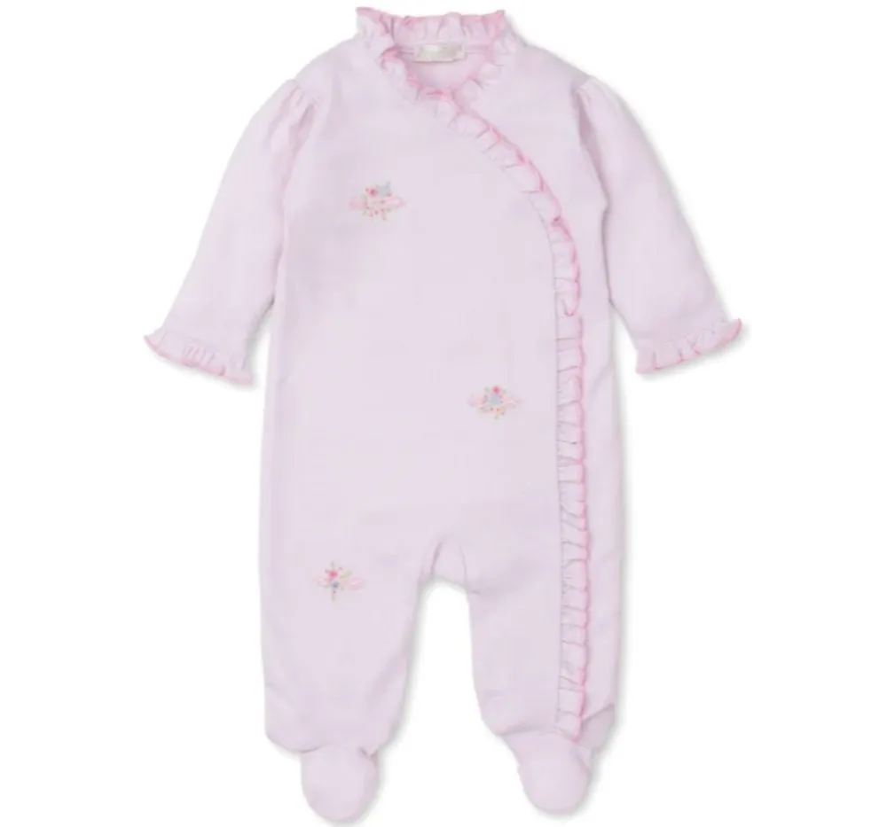 Footie W/Hand Emb Blooming Sprays Pink